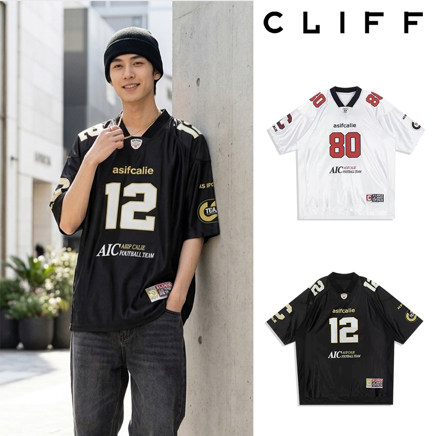 CLIFF เสื้อยืดแขนสั้น คอวี พิมพ์ลายแฟชั่น เสื้อกีฬา แบบหลวมลำลอง