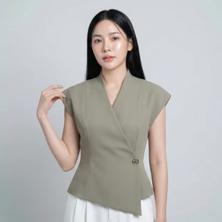Friday Attire เสิ้อทบป้ายคอปีนเข้ารูปแต่งจี้ (Rosalin Top) (FT-092)