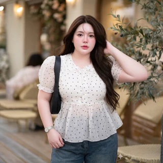 เสื้อพลัสไซส์ (ง58) Bella Puff อกใหญ่ใส่ได้ เสื้อสาวอวบ แขนพอง ผ้าชีฟอง ใส่สบาย ไม่รัด ลุคเกาหลี