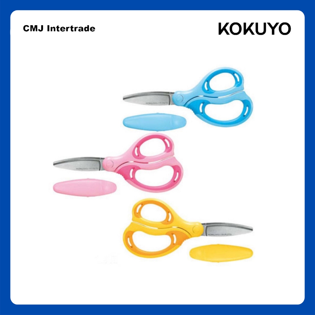 KOKUYO Airofit Saxa Kids กรรไกรสำหรับเด็ก ปลอดภัย มีปลอก สีชมพู / ฟ้า และสีเหลืองสำหรับคนถนัดซ้าย