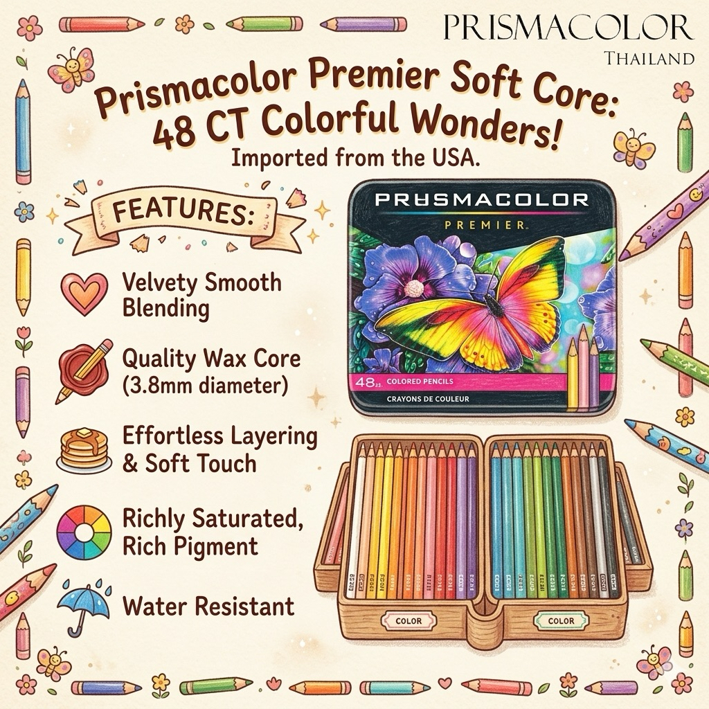 ดินสอสีไม้ Prismacolor Premier Soft Core 48 สี | สีพรีเมียม นุ่มลื่น เกลี่ยง่าย กันน้ำ