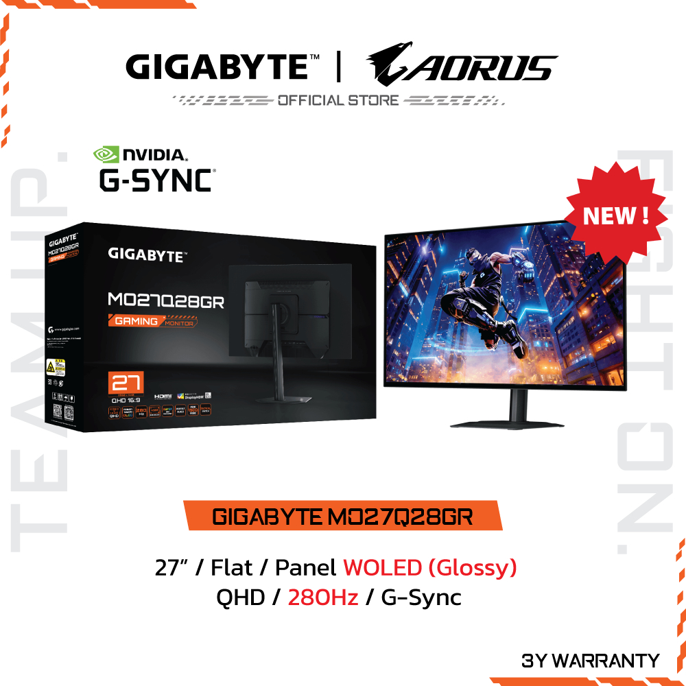 GIGABYTE MO27Q28GR Gaming Monitor (จอมอนิเตอร์) | 27" QHD | WOLED | 0.03ms | 280Hz | G-Sync