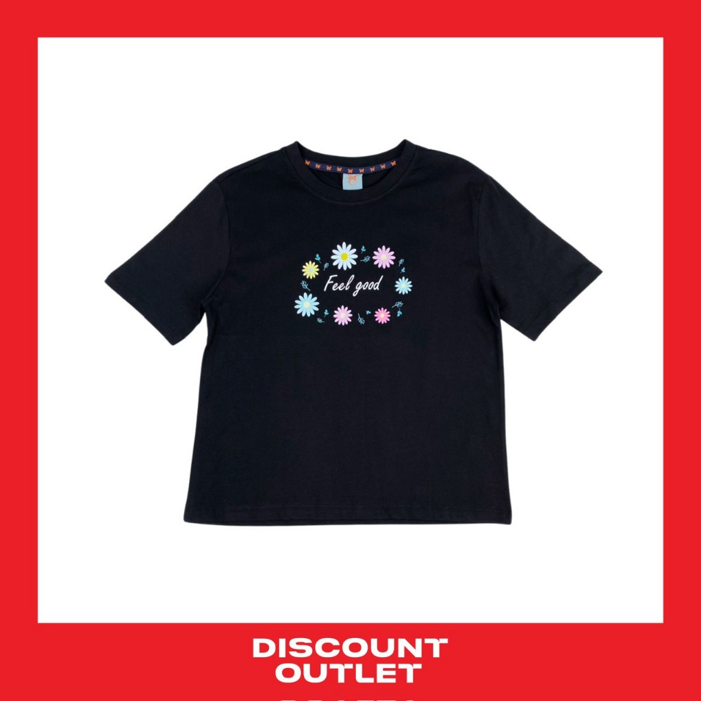 Discount Outlet เสื้อยืดแขนสั้นคอกลมผู้หญิง ผ้าคอตต้อน 100%