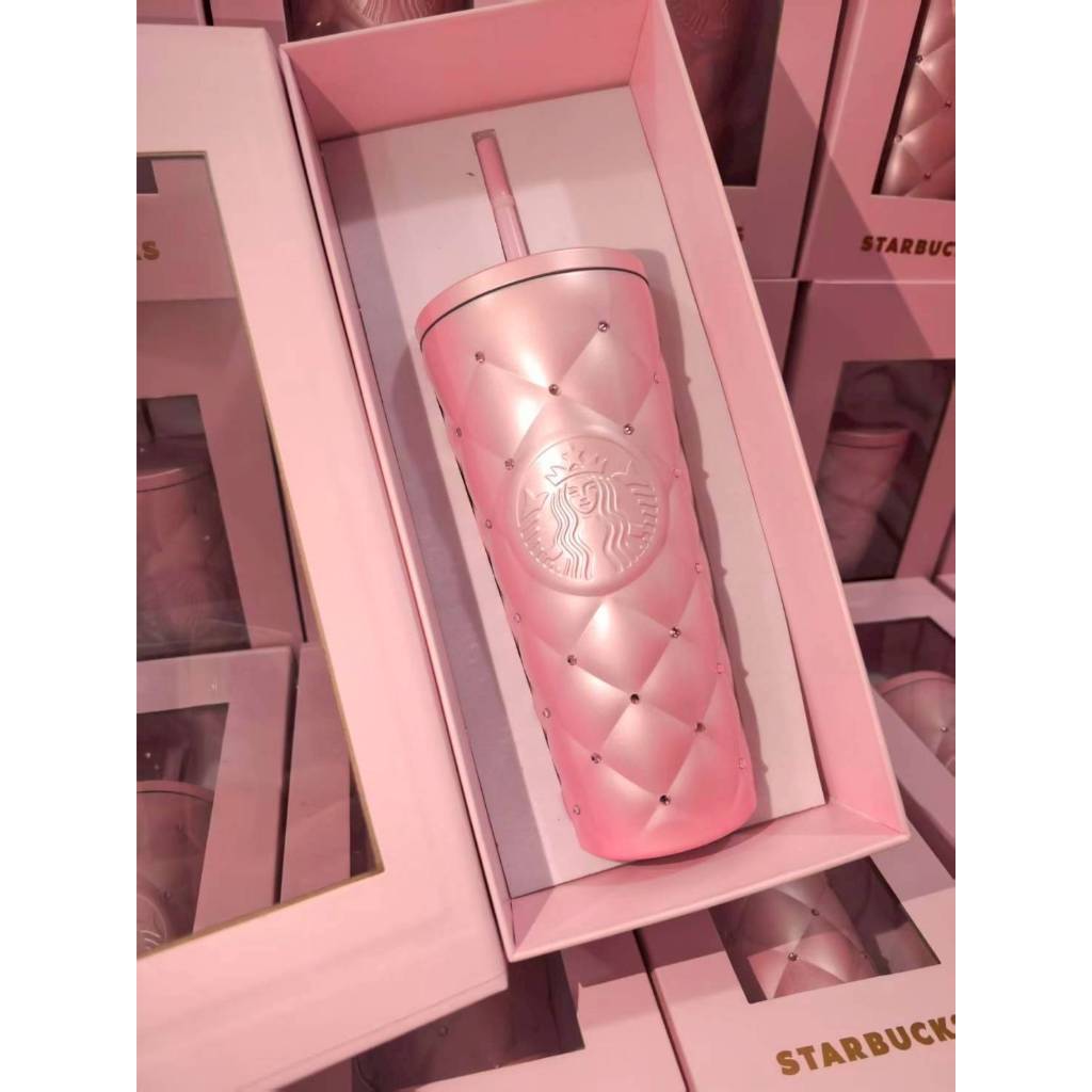 พร้อมส่ง[ด่วน] แก้วสแตนเลส316(1:1)ปั้มทุกจุดพิงค์เชอร์รี่สพรีเมี่ยม พร้อมกล่องและถุง แก้วเพชรของขวัญวันเกิด