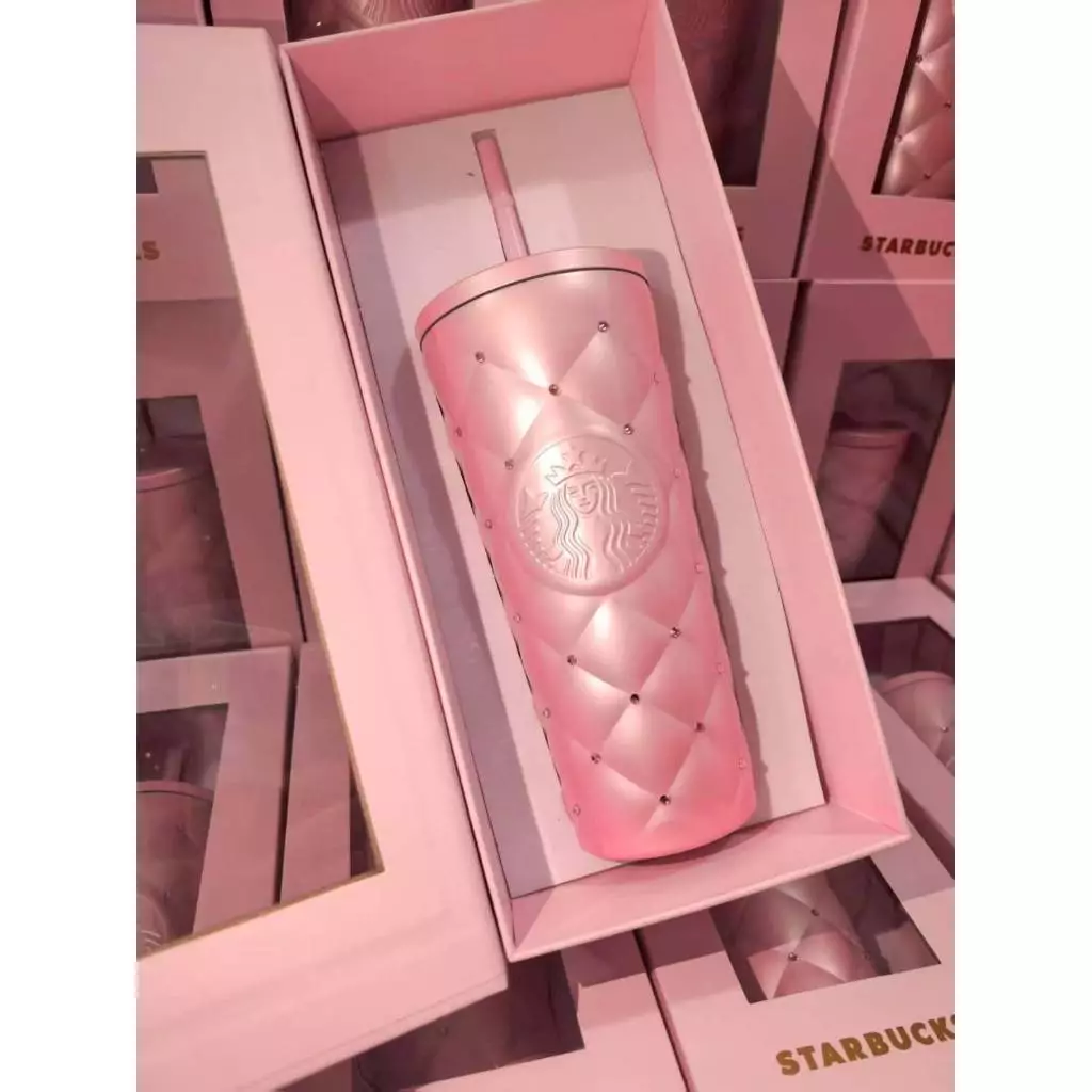 พร้อมส่ง[ด่วน] แก้วสแตนเลส316(1:1)ปั้มทุกจุดพิงค์เชอร์รี่สพรีเมี่ยม พร้อมกล่องและถุง แก้วเพชรของขวัญวันเกิด
