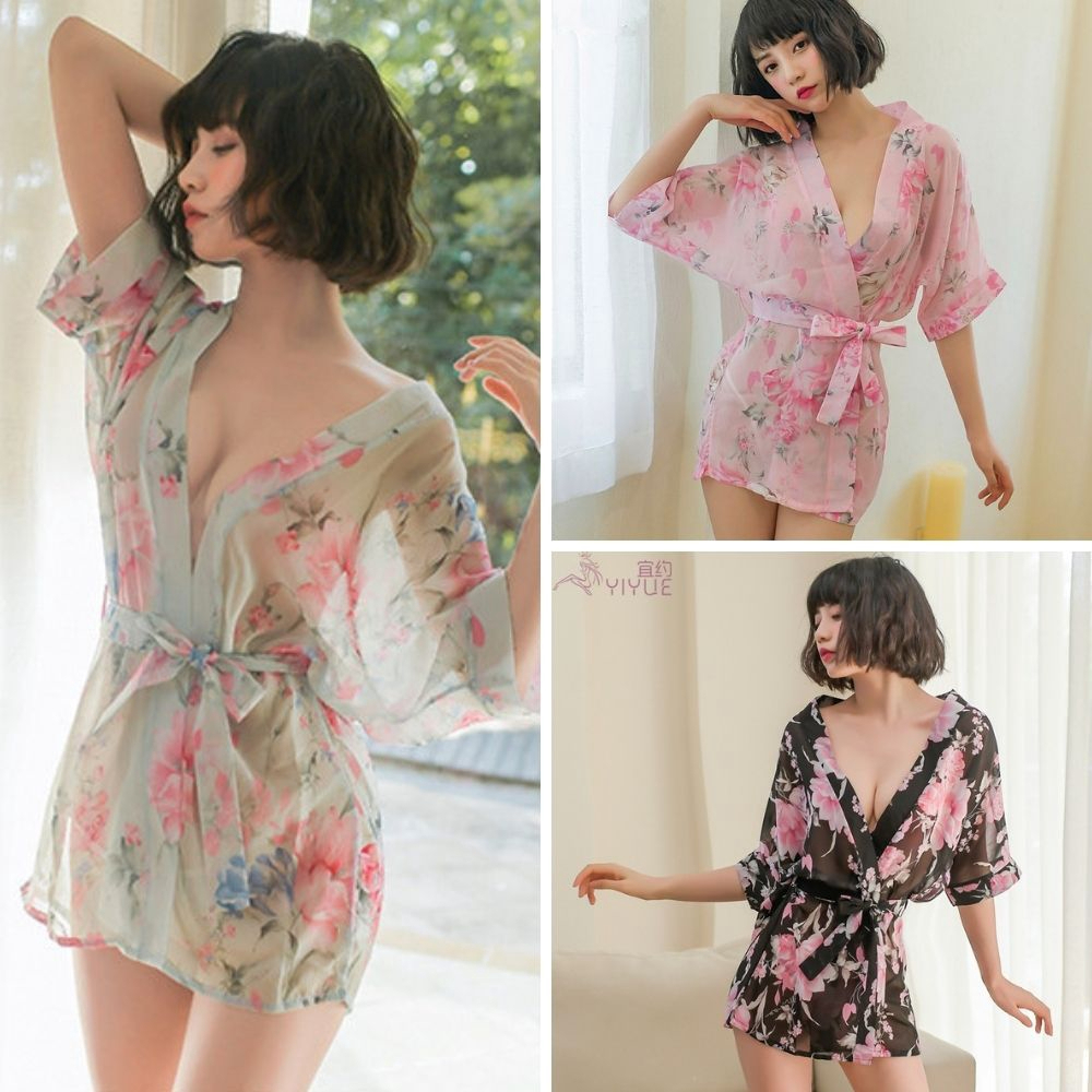 Aveline พร้อมส่ง ชุดนอนเซ็กซี่ ชุดนอนผู้หญิง ปัก สื้อคลุมอาบน้ำ TH-S678