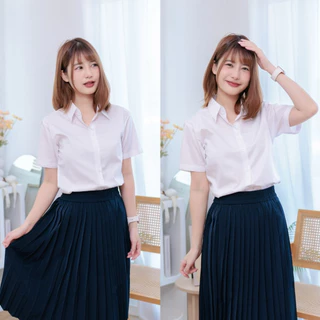 เสื้อนักศึกษาหญิงเข้ารูปถูกระเบียบ•หลังสามเหลี่ยม•หลังว่าง•หลังมีสาบ(SZ.32-56)“สีขาวนวล|สีขาวสว่าง|สีขาวโอโม่”
