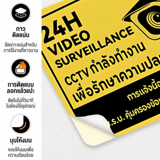 สติ๊กเกอร์ สติกเกอร์กล้องวงจรปิด ป้ายกล้องวงจรปิด สติกเกอร์ CCTV 24 ช.ม. เทปกาวใสไร้รอยนาโน-ติดแน่นไร้รอย ไม่ทิ้ง