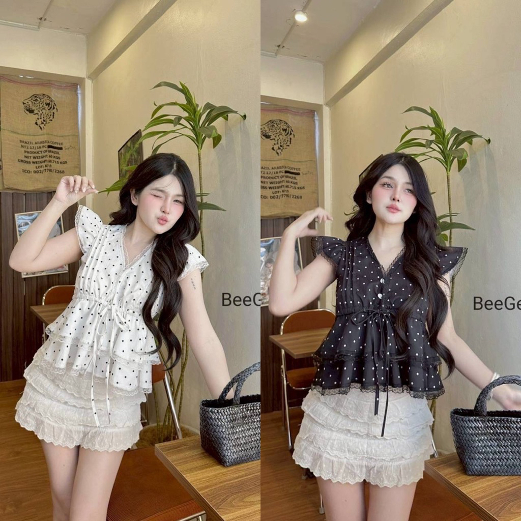 ✨ส่งทันที✨เสื้อลายจุดขนมชั้นงานน่ารักผ้าดีแมทได้กับทุกลุค(สินค้าถ่ายจากงานจริงตรงปกแน่นอน)