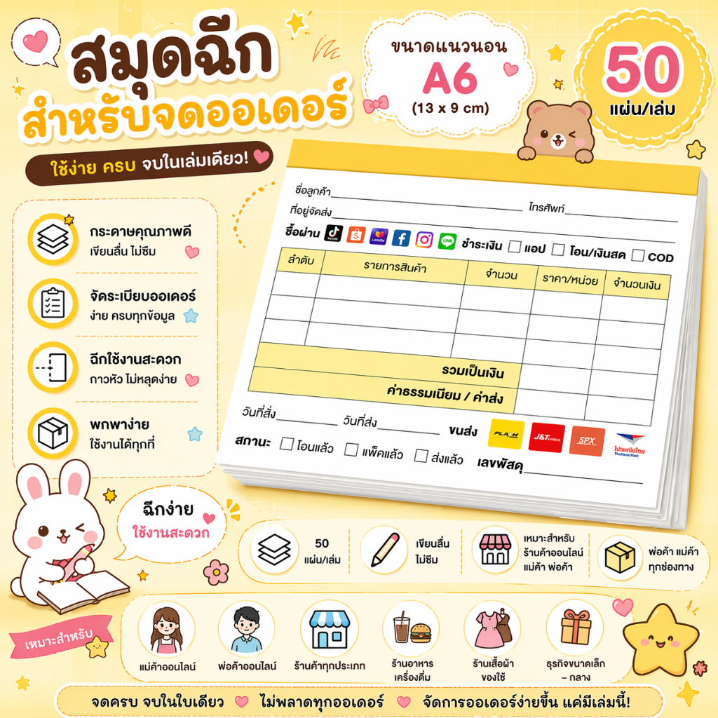 สมุดจดออเดอร์ สำหรับแม่ค้าออนไลน์ “ขายง่าย ไม่งง ไม่ตกหล่น”
