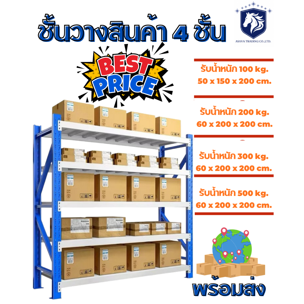 ชั้นวางสินค้า 4 ชั้น (SHELF) Micro Rack เก็บสินค้า โกดังสินค้า รับน้ำหนักได้ตั้งแต่ 100-500 kg