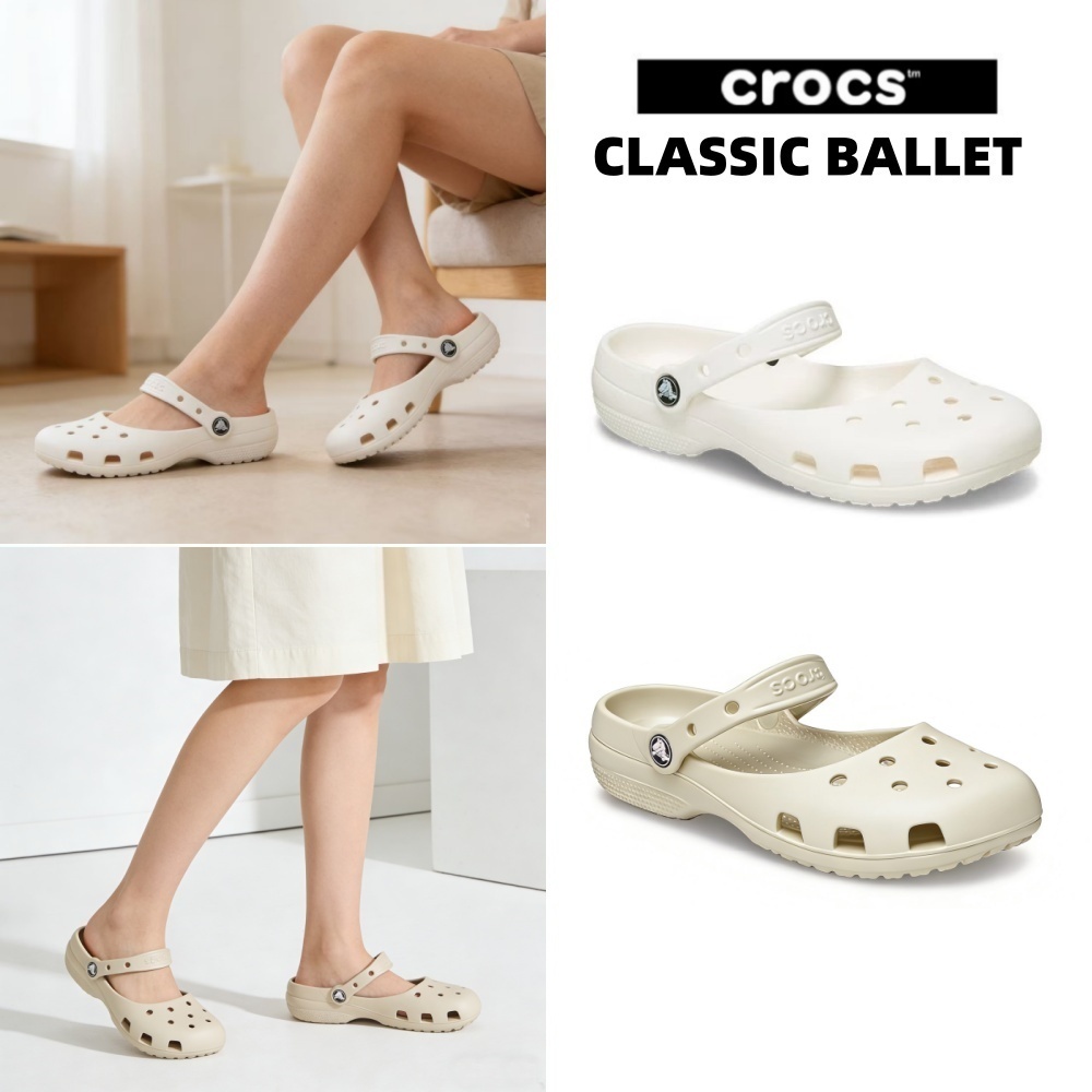 🎊ของแท้ 100%🎇Crocs Women's ballet รองเท้าบ๊วยอดนิยม Classic Sandals Clog รองเท้าบัลเล่ต์ - Bone/White -  211994