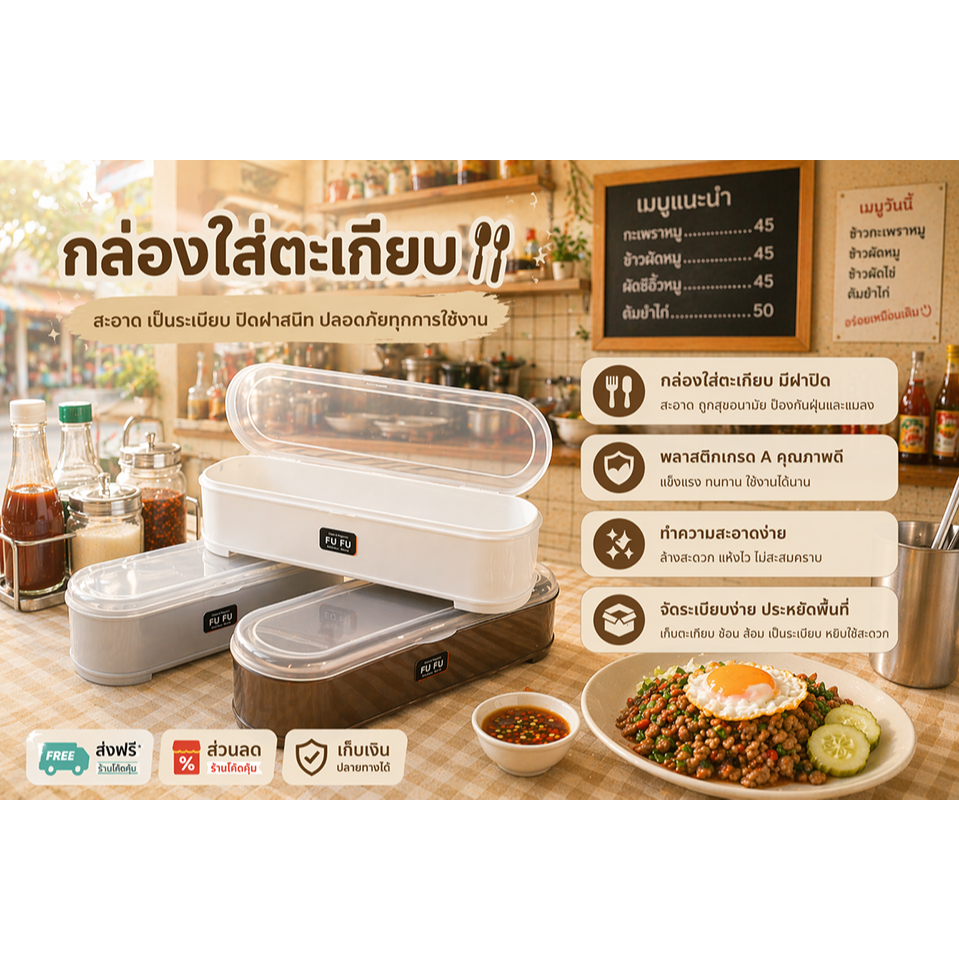 กล่องใส่ช้อน ส้อม ตะเกียบ มีฝาปิด พลาสติกเกรดA กล่องใส่ตะเกียบ กล่องร้านข้าว กล่อง
