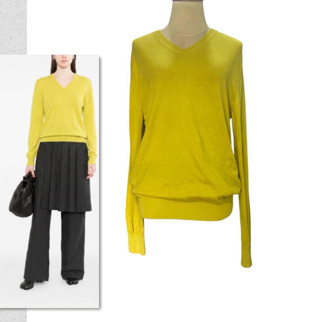 8IGHT SECONDSแบรนด์ดังเกาหลียังไม่เคยใช้งาน lime yellow V-neck sweaterเสื้อแขนยาวสีเหลืองมะนาวsize M