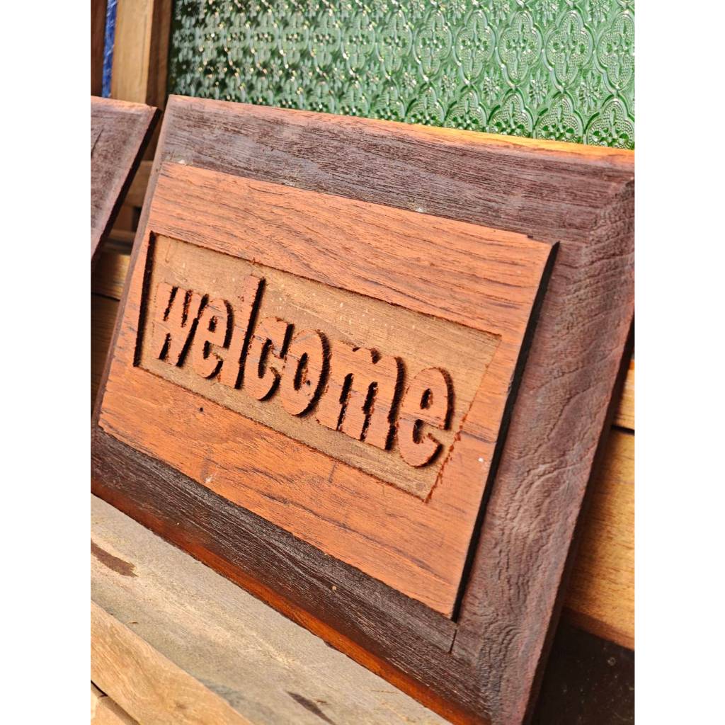 ป้ายไม้ Welcome ป้ายไม้ Welcome ไม้แท้ สไตล์วินเทจ