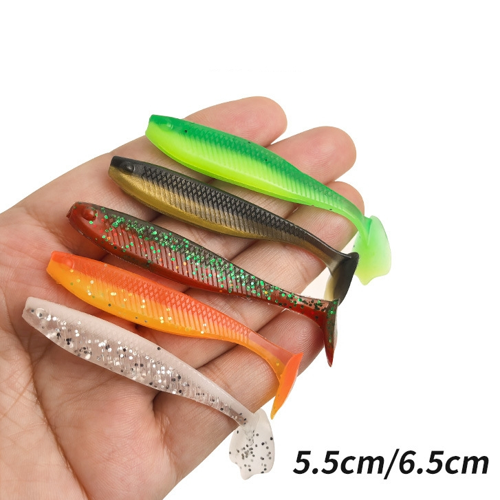 เหยื่อปลายาง หางโบก 10ชิ้น/แพ็ค เหยื่อยาง ทรงสลิม 5.5cm 6.5cm  เหยื่อปลอม