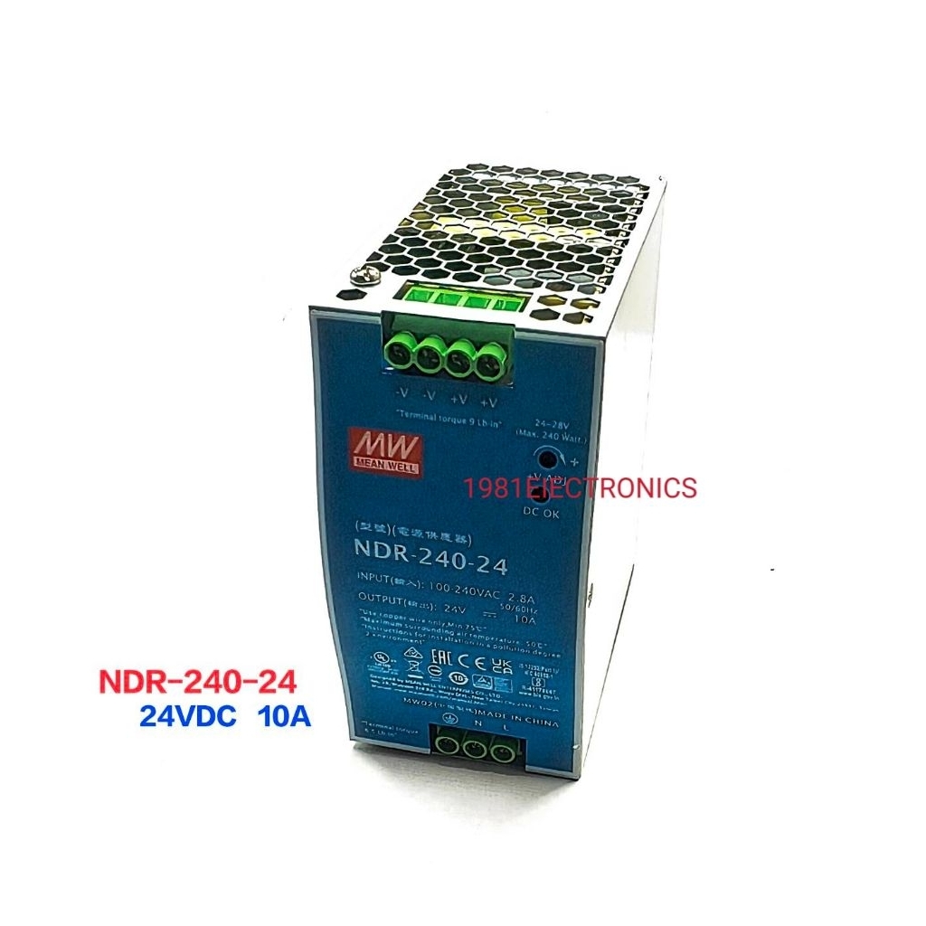 NDR-240-24  SUPPLY 24VDC 10A 240W  สวิตช์ชิงเพาเวอร์ซัพพลาย NDR24024  Input. 100-240Vac 2.8A