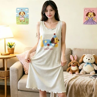 🧡ส่งไวจากไทย🧡 พรีเมี่ยม การ์ตูนเสื้อกั๊กสไตล์กระโปรงนอนผู้หญิงฤดูร้อนบาง ๆ เชื้อราขอบแขนกุดชุดนอนฟั่นเสื้อผ้าบ้าน
