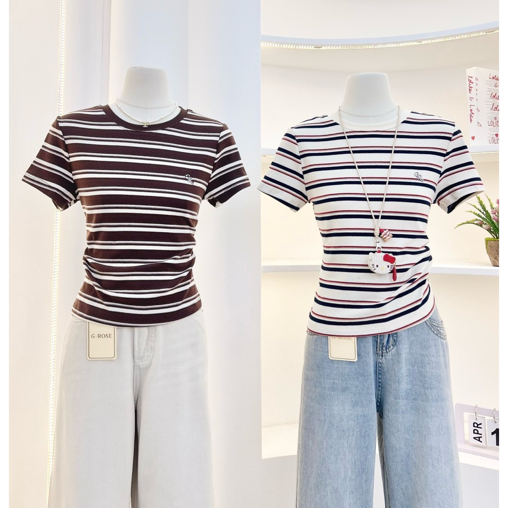 G-rose เสื้อยืดลายริ้ว แต่งอะไหล่เงิน