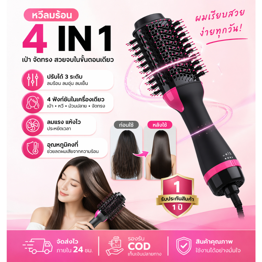 【รับประกัน 5 ปี 】หวีอากาศร้อน หวีไดร์ไฟฟ้า 2500W ใช้ได้ทั้งผมตรงและผมหยิก และดูแลเส้นผมโดยไม่ทำลายเส้นผม หวียืดผมไฟฟ้า