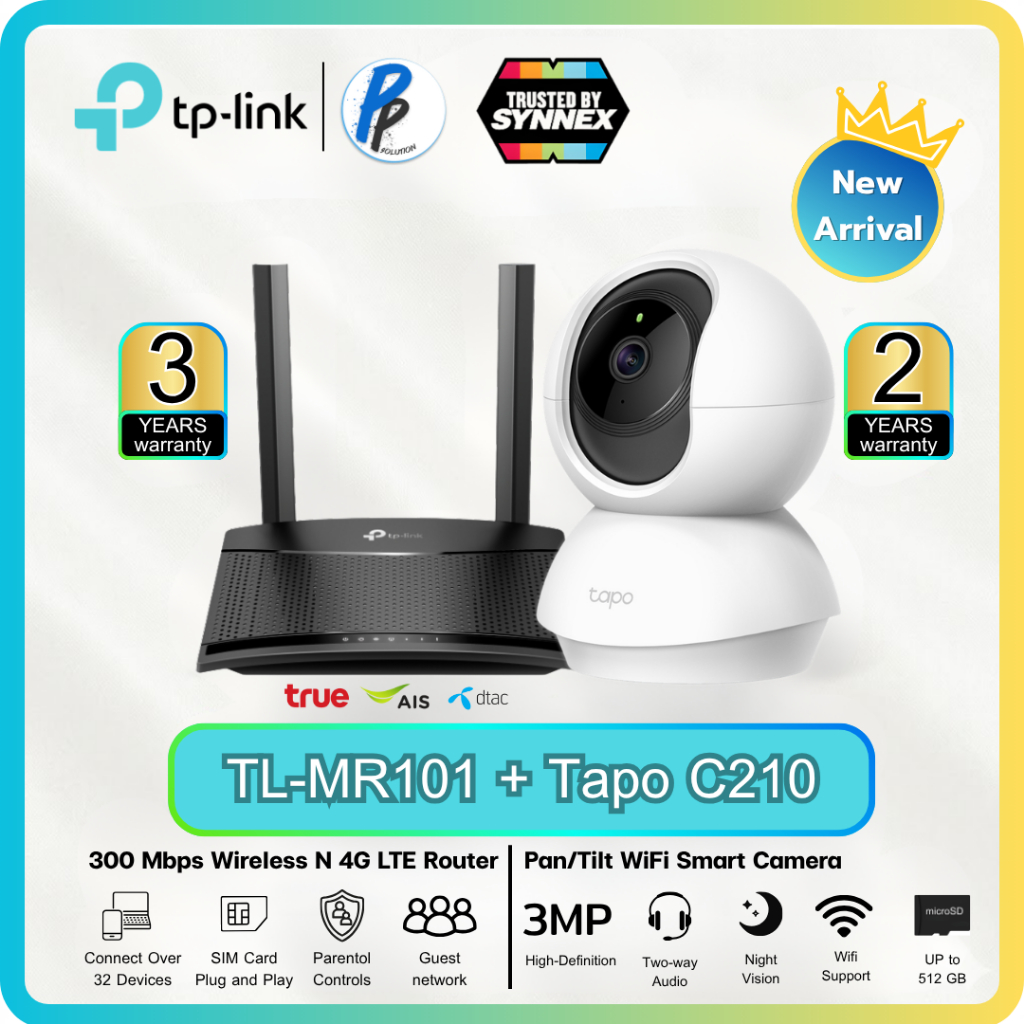 TP-Link เราเตอร์ใส่ซิมและกล้องวงจรปิด [ชุดเริ่มต้นสำหรับร้านค้า] TL-MR101 เราเตอร์ใส่ซิม รองรับ 4G LTE และ Tapo C210