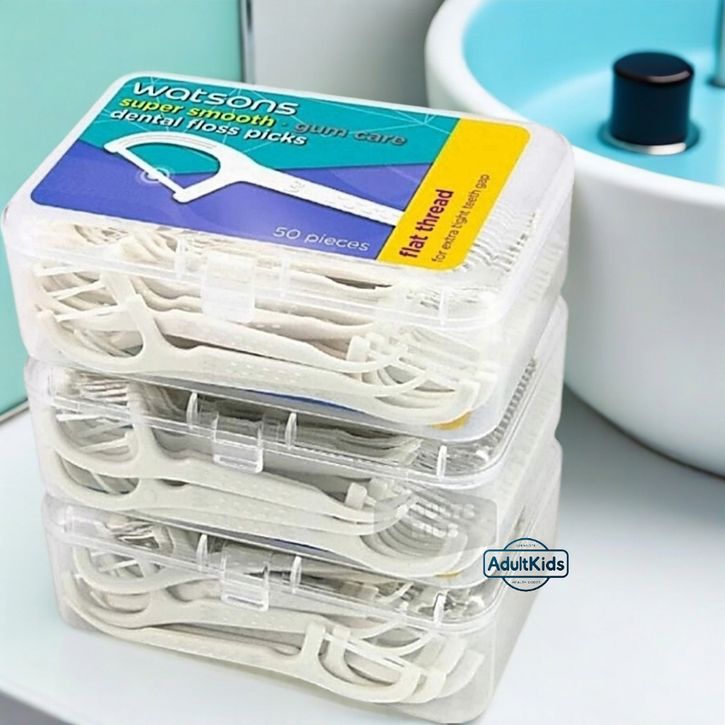 Watsons วัตสัน ไหมขัดฟัน เส้นกลม ชนิดด้าม 50ด้าม x 3กล่อง. [ เส้นกลม ]