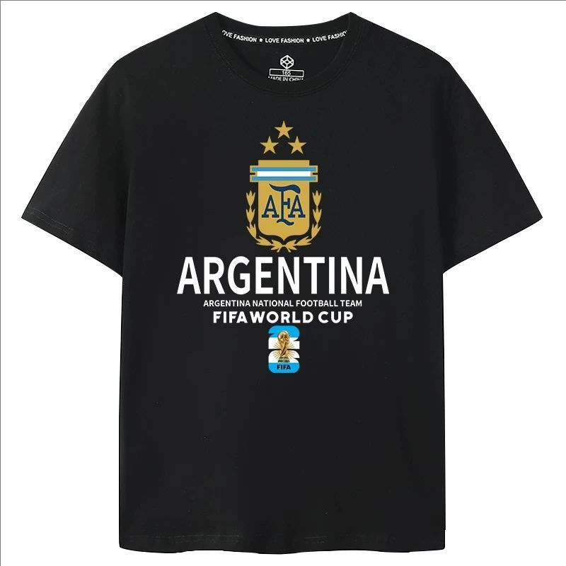 ทีมอาร์เจนตินา World Cup Short sleeved T-shirt ฤดูร้อนใหม่ฟุตบอลโลกแฟชั่นด้านบน เชียร์ทีมที่ชอบ ระบายอากาศสบาย ๆ