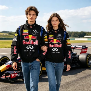 Redbull F1 เสื้อแจ็กเก็ตแข่งรถ วินเทจ แขนยาว สำหรับผู้หญิง ผ้าหนานุ่ม ปักลาย (ไม่ใช่สกรีน) มีซิป ใส่ได้ทั้งชายและหญิง