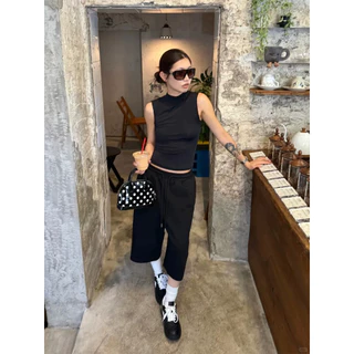 [Trendy wide leg cropped pants]วินเทจสูงถนนผู้หญิงสบาย ๆ กีฬาเทรนด์กว้างขากางเกงคาปรี