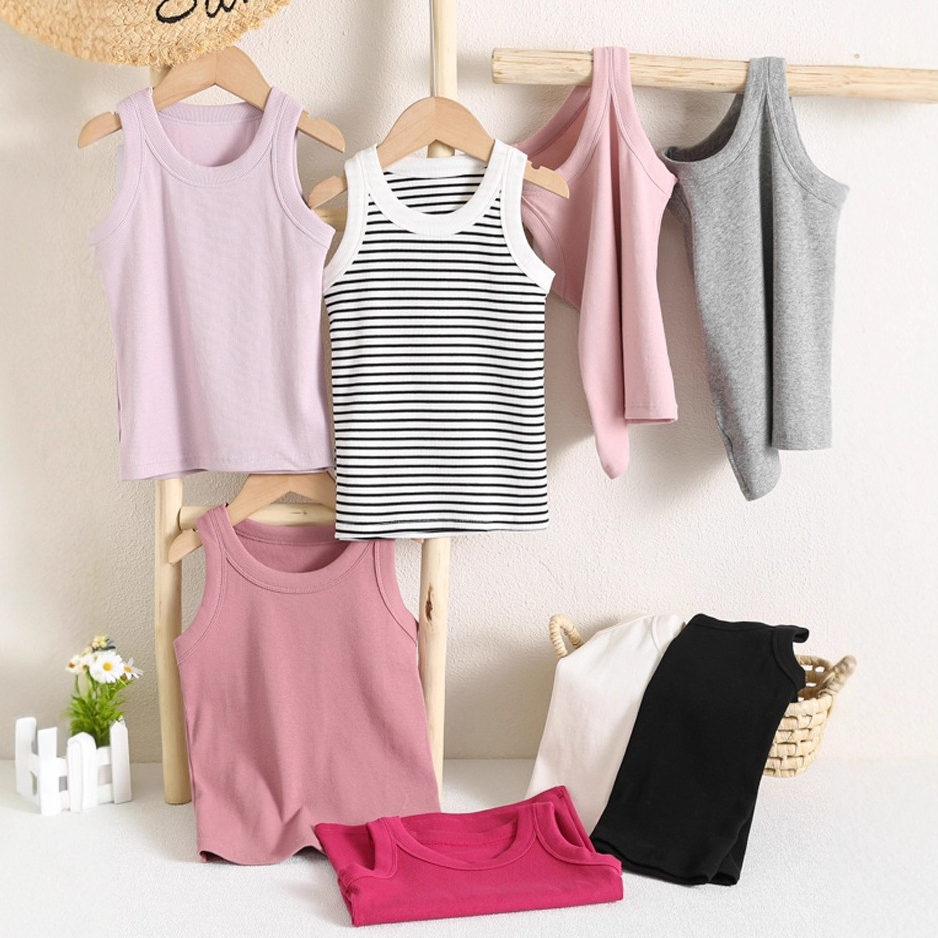 Babyonline(Y262)D4 (ส่งด่วน1วัน)เสื้อกล้าม เสื้อซับในแฟชั่นเด็กผู้หญิงสีพื้นผ้าร่อง นิ่ม ใส่สบาย