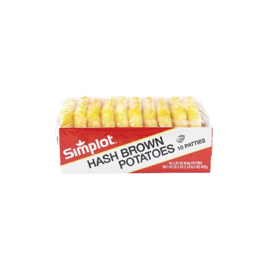 Simplot Hash Brown Patties(10 pieces/pack) 638g.-แฮชบราวน์แช่แข็งพร้อมปรุง(10ชิ้น/แพ็ค) 638กรัม.