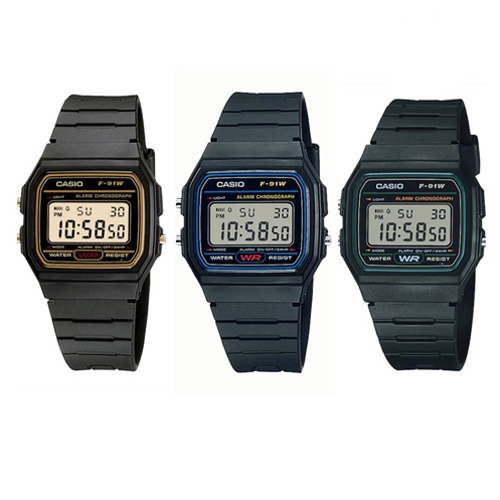 CASIO นาฬิกาข้อมือ สายเรซิ่น รุ่น F-91,F-91W,F-91WG,F-91W-1DG,,F-91W-3DG,F-91WG-9Q