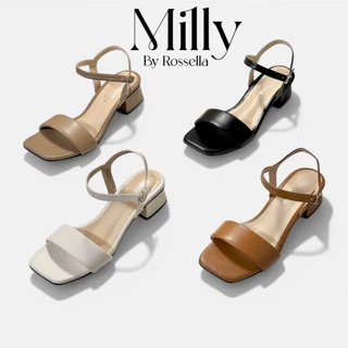 [รุ่นหนังนุ่ม PU Premium] รองเท้าส้นสูงคาดสายหนานุ่มมีรัดข้อสูง 2 นิ้ว รุ่น Milly by Rossella