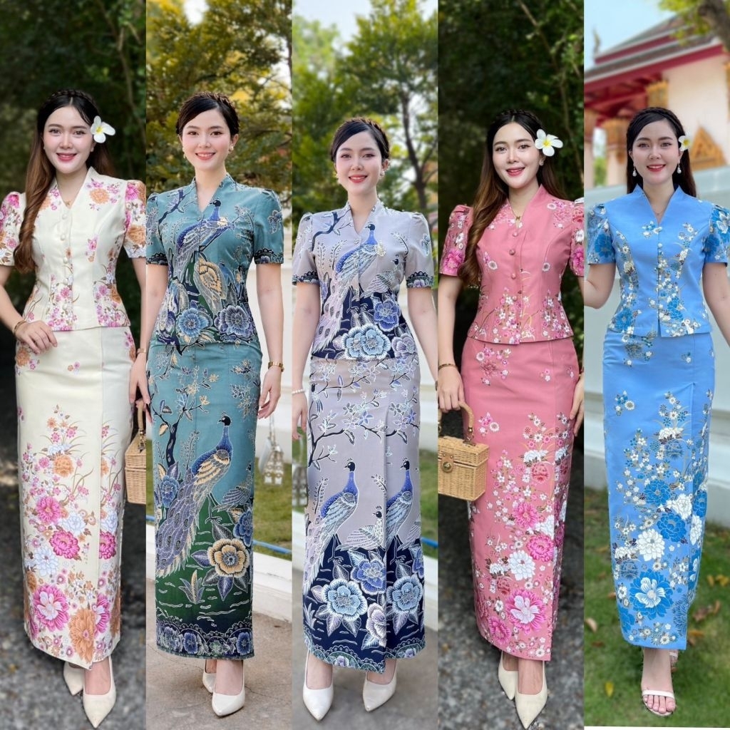 ชุดเช็ทเสื้อ+ผ้าถุงอัดกาว #ปาเต๊ะ