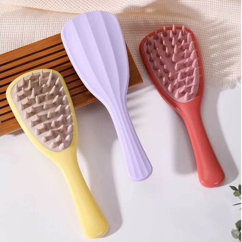 BRUSH-HAIR-02🍑แปรงสระผม ด้ามจับยาว หวีซี่ใหญ่ ซิลิโคน หวีนวด ทําความสะอาดหนังศีรษะ แปรงนวดผม ด้ามจับถนัดมือ 🍑