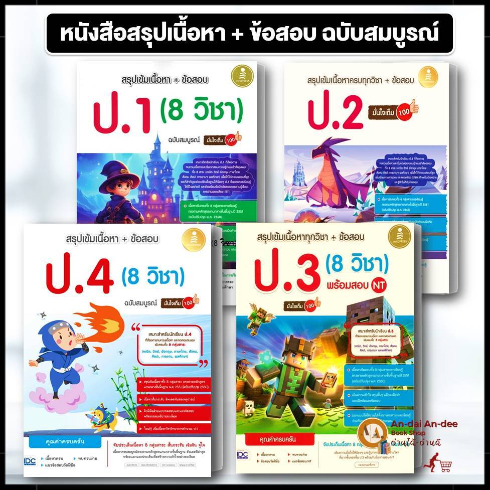 หนังสือ สรุปเข้มเนื้อหา + ข้อสอบ  (8 วิชา)  ป.1 ป.2 ป.3 ฉบับสมบูรณ์ คู่มือประถม ประถมต้น คู่มือเรียน