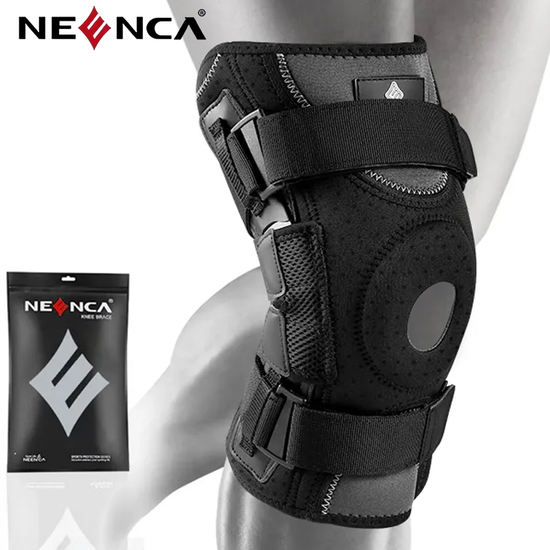 NEENCA บานพับผ้าพยุงเข่ามืออาชีพ ปรับได้ มีแผ่นเจล Patella ตัวกันโคลงถอดได้ บรรเทาอาการปวดเข่า ACL/PCL สำหรับชายหญิง