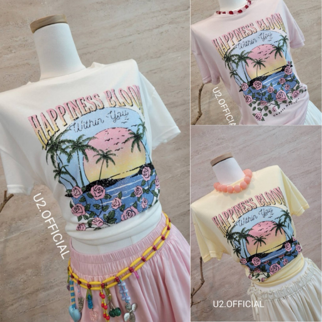 𝐔𝟐✨พร้อมส่ง🌴⛱️เสื้อยืด Summer vibe ลายซัมเมอร์ป้าย🪧U2