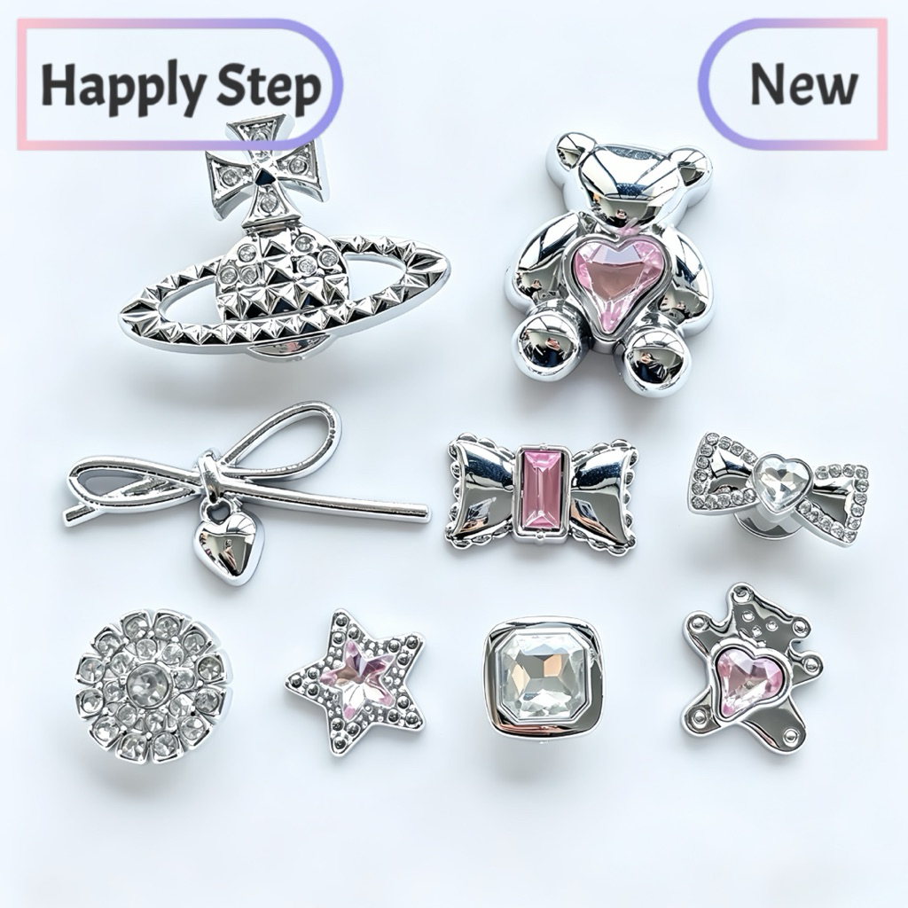 Happystep 9ชิ้น/เซ็ต G1หมีหัวใจ*เฉพาะตัวติด(พร้อมส่ง) จิ๊บบิท ตัวติดรองเท้า ชุดตกแต่งรองเท้า ลายการ์ตูนน่ารักๆ