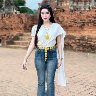 สินค้าพร้อมส่ง (เฉพาะเสื้อสไบ) เสื้อสไบประยุคสำเร็จรูป ผ้าวูลเวฟ แขนตุ๊กตา ใส่แมท งานบุญ งานบวช งานเทศกาล A7664