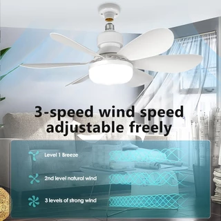 พัดลมโคมไฟ LED Ceiling fan Lamp พร้อมรีโมทหรี่แสงได้ 100W 6ใบ 2in1 52cm E27เหมาะสำหรับห้องนั่งเล่นห้องนอน มีรีโมทควบคุม