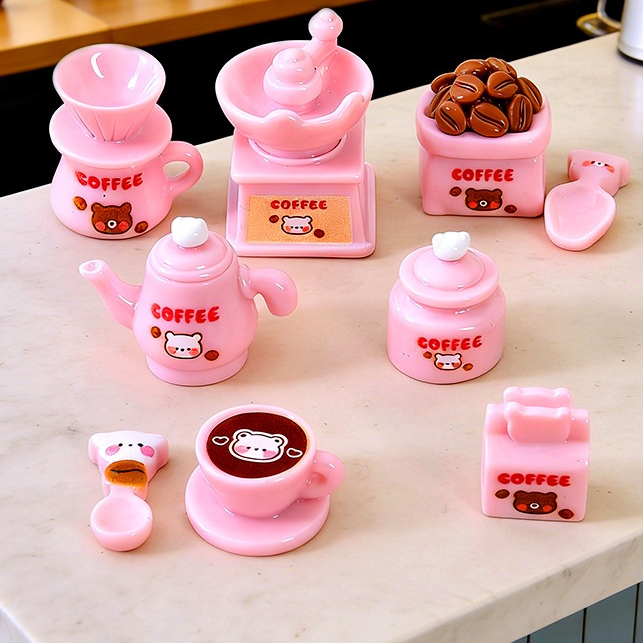 d001เครื่องชงกาแฟรูปหมีสีชมพูจิ๋วจำลอง
