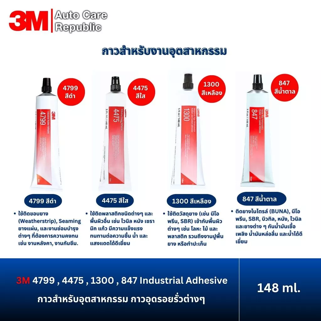 3M 4799 4475 1300 847 Industrial Adhesive กาวสำหรับอุตสาหกรรม กาวอุดรอยรั่วต่างๆ ติดพลาสติก 148 มล (1 หลอด)