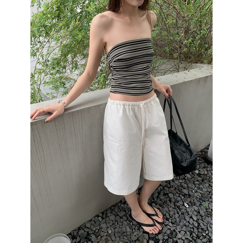 (พร้อมส่ง) Clothestoryy - #INBYIN SLIM RUCHE TUBE เสื้อเกาะอก ลายทาง/สีพื้น