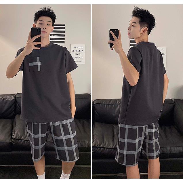 ชุดนอนผู้ชาย，เสื้อยืด+กางเกงขาสั้น，ผ้าคอตตอนทรงหลวมใส่สบาย，L~3XL,50~100KG ราคา ถูกที่สุด ดีลบีเคเค แกลเลอรีภาพที่ 5