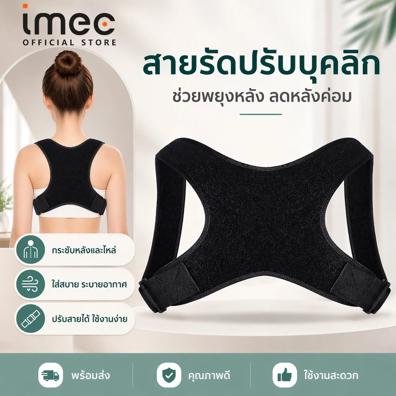 【พร้อมส่ง】IMEC สายรัดหลังตรง ปรับบุคลิก ลดหลังค่อม พยุงไหล่และหลัง ใส่สบาย ระบายอากาศได้ ใช้งานง่าย สายยืดหลัง