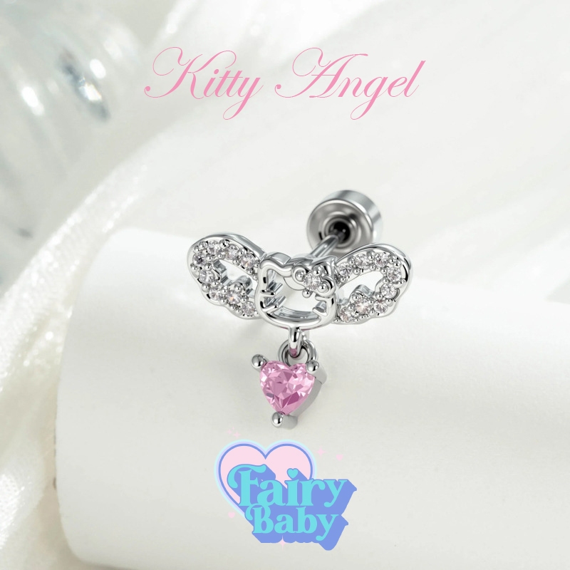 Fairybaby จิว Kitty Angel ( 1 ชิ้น) แป้นแบน รูปแมว เหมียว น่ารัก ตุ้งติ้ง หนา 0.8  ยาว 6 mm (J3-193)