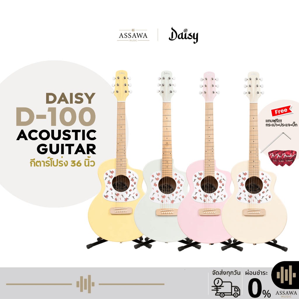 กีตาร์โปร่ง Daisy D-100 Acoustic Guitar 36 นิ้ว Limited Edition ดีไซน์น่ารัก กีต้าร์โปร่ง Daisy