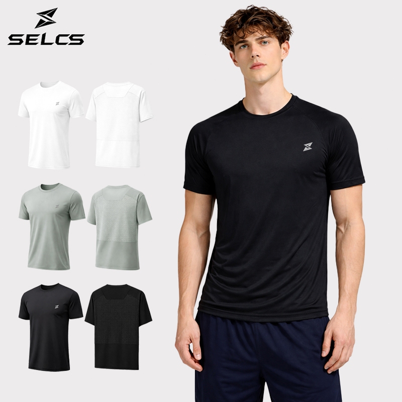 SELCS เสื้อยืดกีฬาผู้ชาย ผ้าระบายอากาศเร็ว แห้งไว ดูดซับเหงื่อ เสื้อออกกำลังกายแขนสั้น สวมใส่สบาย