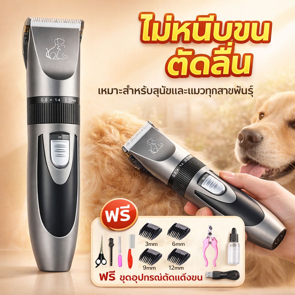 ของแท้100%ของแถม 11 ชิ้น ปัตตาเลี่ยนตัดขนสุนัข MAIYATANG แบบไร้สาย เครื่องตัดขนแมว เครื่องตัดขนสุนัข กันน้ำและเสียงเงียบ